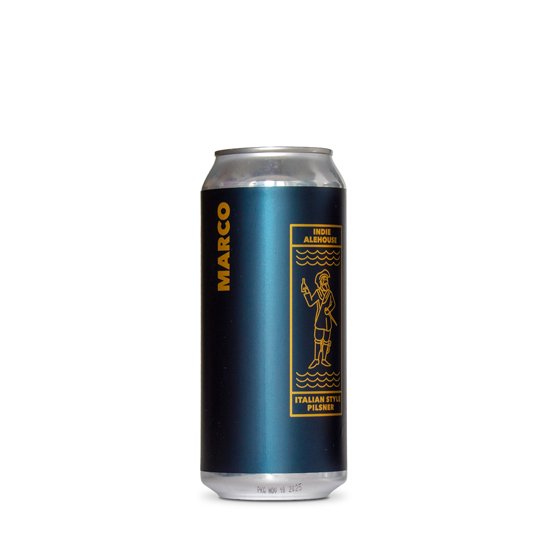 single can of marco polo craft beer italian pilsner